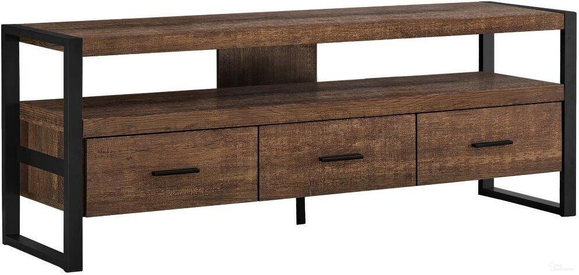 60 Inch Tv Stand In Brown Reclaimed Wood-Look With 3 Drawers