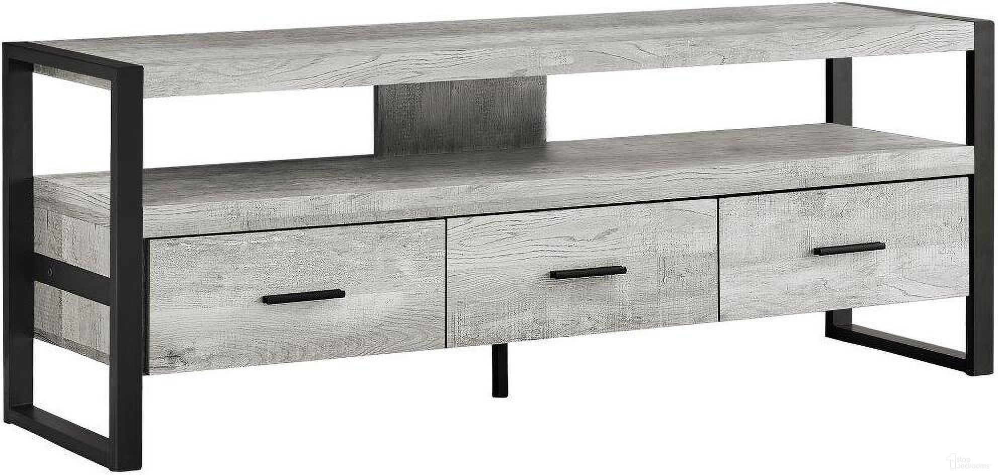 The appearance of 60 Inch Tv Stand In Grey Reclaimed Wood-Look With 3 Drawers designed by Monarch Specialties in the modern / contemporary interior design. This grey piece of furniture was selected by 1StopBedrooms from to add a touch of cosiness and style into your home. Sku: I 2821. Material: MDF.