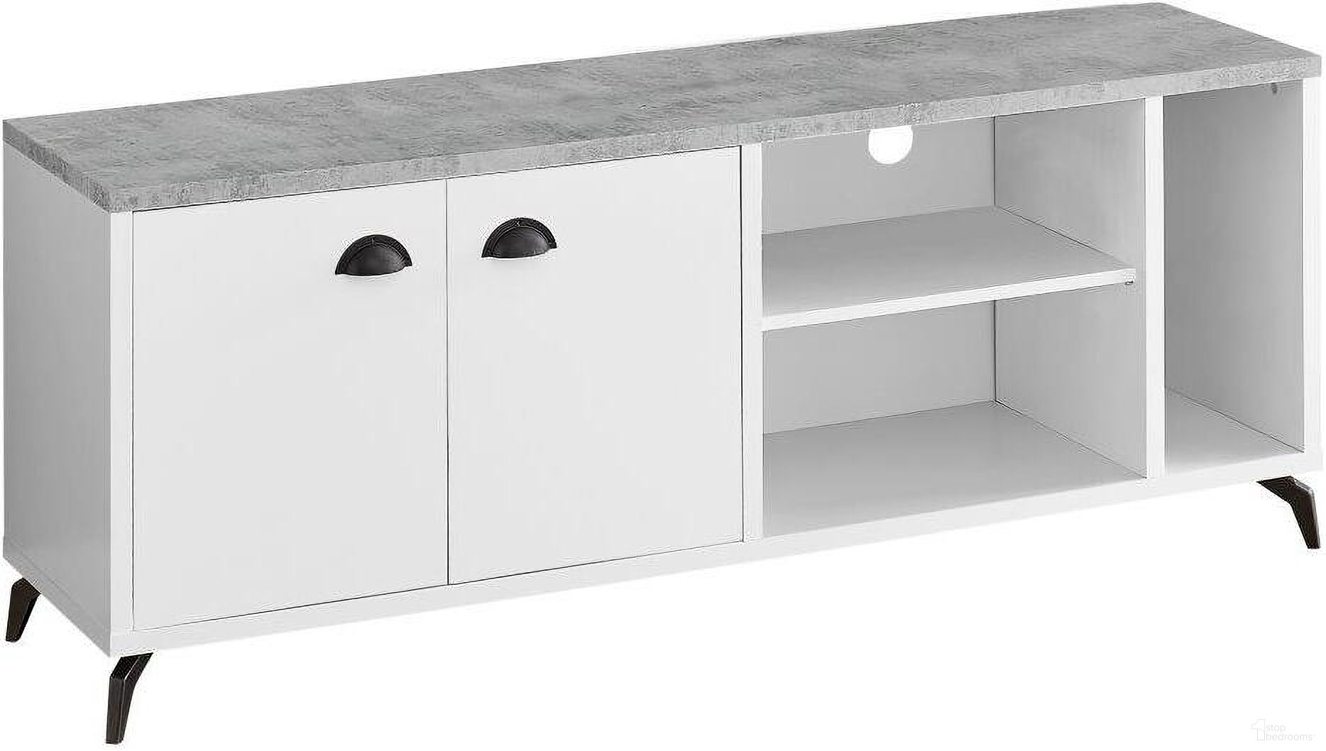 The appearance of 60 Inch Tv Stand In White And Grey Cement-Look Top designed by Monarch Specialties in the modern / contemporary interior design. This white and grey piece of furniture was selected by 1StopBedrooms from to add a touch of cosiness and style into your home. Sku: I 2841. Material: MDF.