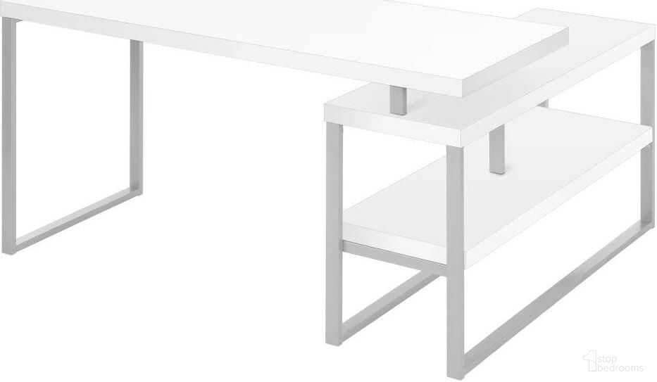 60 Inch White And Silver Metal Left And Right Corner Computer Desk