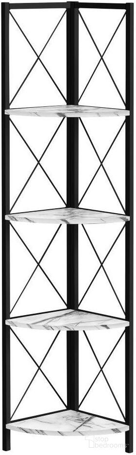 The appearance of 60 Inch White Marble And Black Metal Corner Bookcase designed by Monarch Specialties in the modern / contemporary interior design. This white and black piece of furniture was selected by 1StopBedrooms from to add a touch of cosiness and style into your home. Sku: I 3651. Material: Metal.