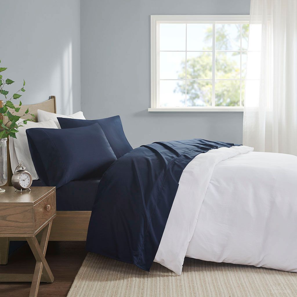 600 Thread Count Pima Cotton 4 Piece Queen Sheet Set In Navy