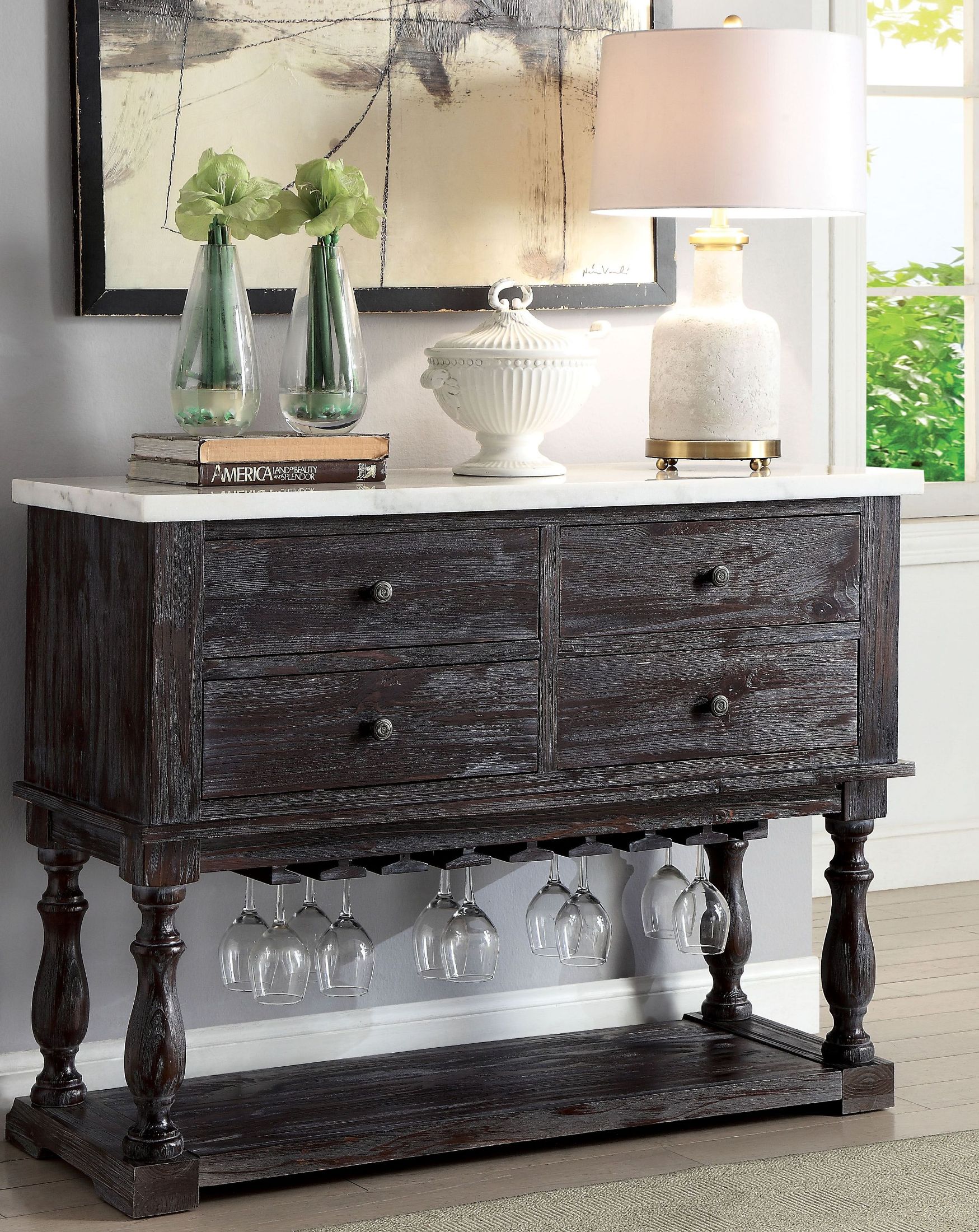 Gerardo White Marble and Weathered Espresso Dining Room Set by ACME