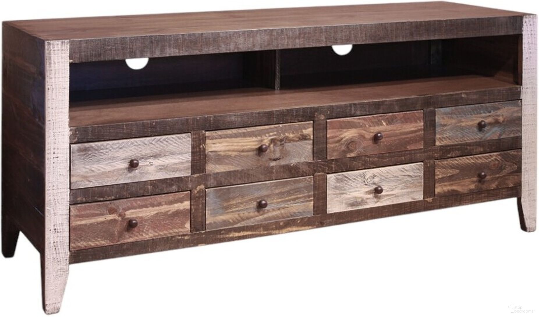 61 Inch Solid Wood Cabinet Enclosed Storage Distressed TV Stand In Brown