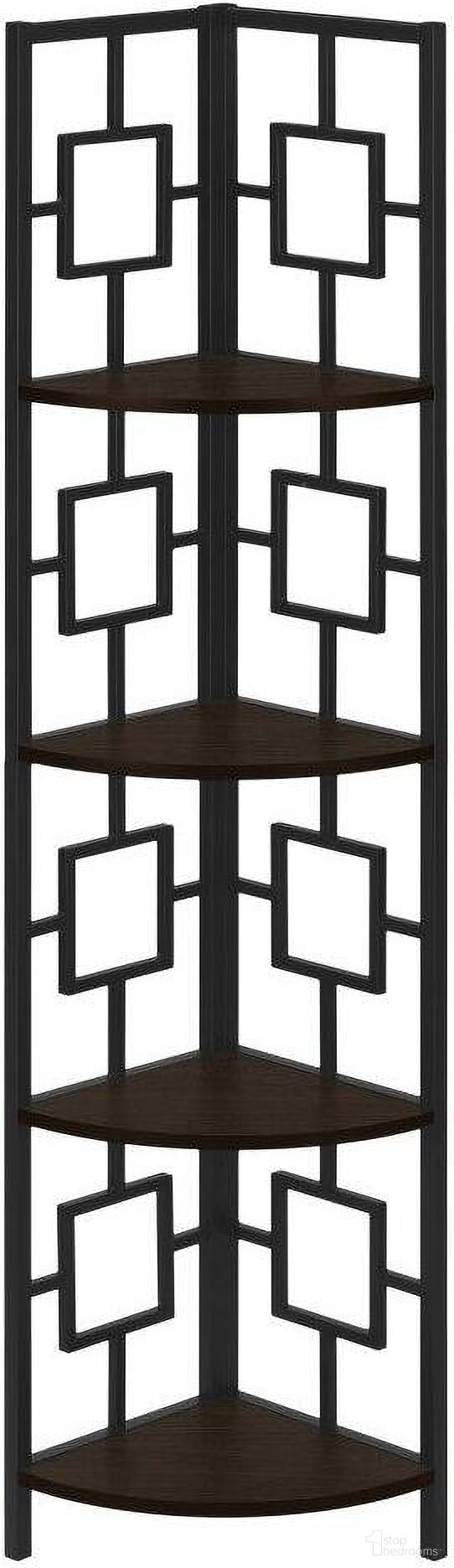 62 Inch Dark Taupe Black Metal Corner Etagere In Espresso