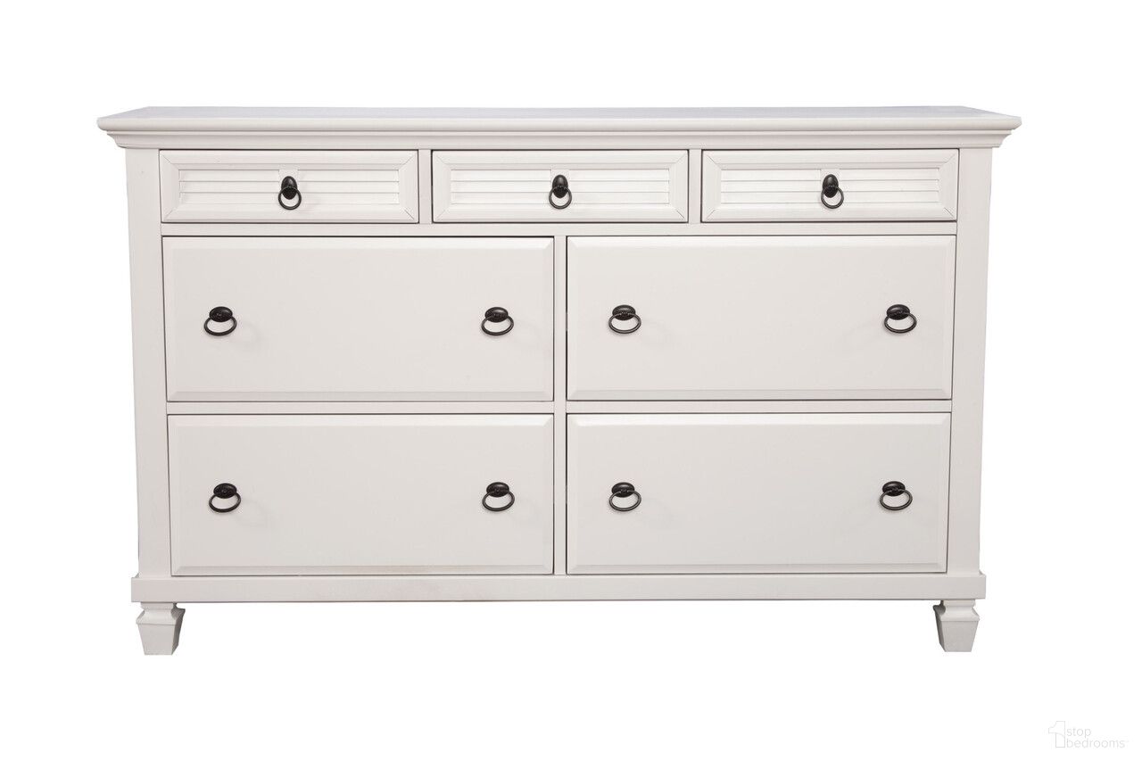 62 Inch Solid Wood Seven Drawer Double Dresser In White