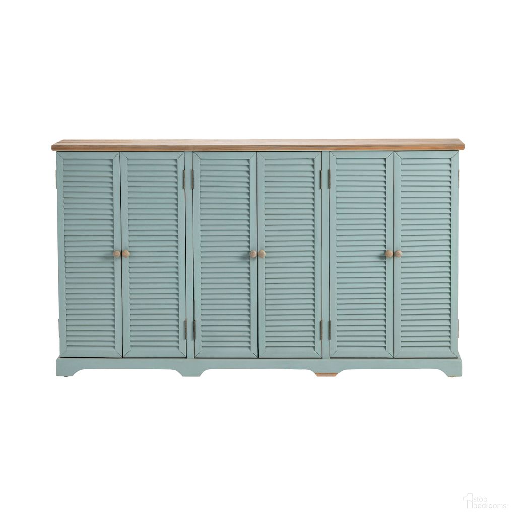 The appearance of 63 Inch 6-Door Credenza/Sideboard In Blue and Brown designed by Crestview Collection in the transitional interior design. This blue/brown piece of furniture was selected by 1StopBedrooms from to add a touch of cosiness and style into your home. Sku: CVFZR4560. Material: Solid Wood.
