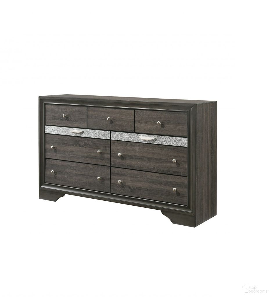 63 Inch Solid and Manufactured Wood Nine Drawer Triple Dresser In Gray