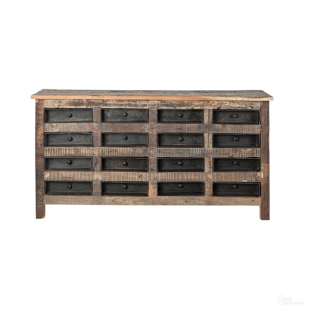 63 Inch Solid Wood 16 Drawer Sideboard In Black and Brown