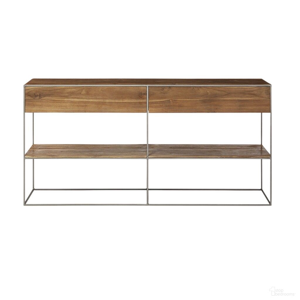 63 Inch Solid Wood Two Drawer Sideboard In Brown