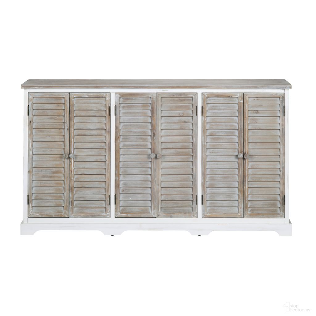 63 Inch undertone distressed 6-Door Credenza/Sideboard In White and Brown