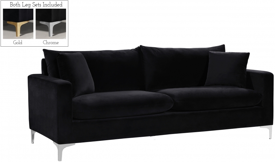 Meridian Naomi Velvet Sofa in Black | 1StopBedrooms