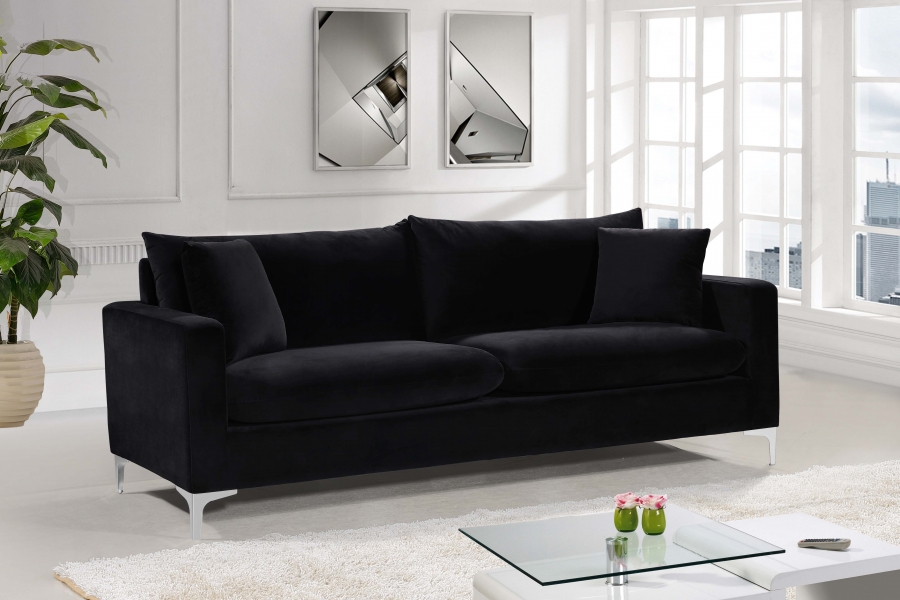 Meridian Naomi Velvet Sofa in Black | 1StopBedrooms