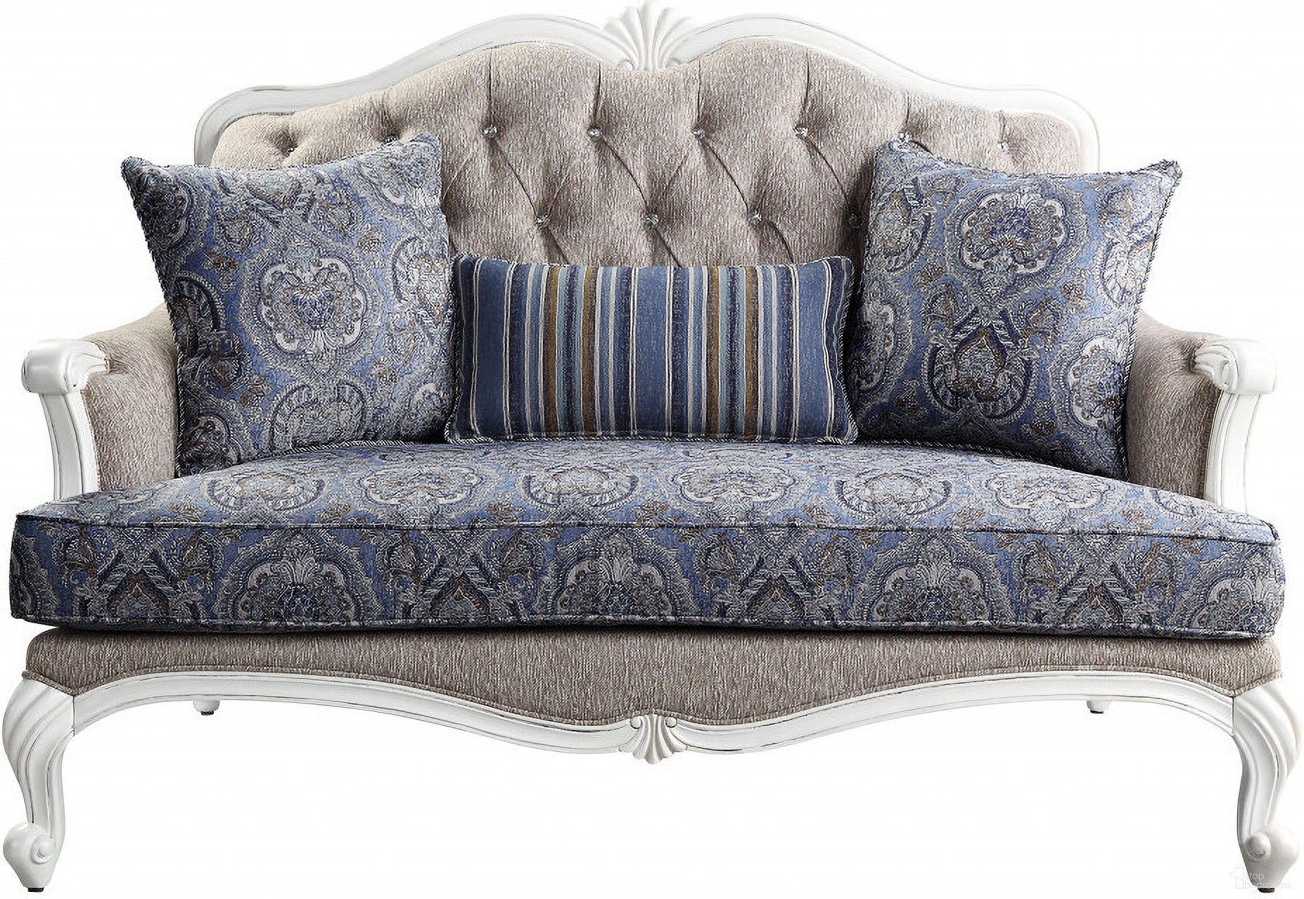 The appearance of 64 Inch 100% Linen Love Seat In Beige and White designed by Homeroots in the transitional interior design. This beige/white piece of furniture was selected by 1StopBedrooms from to add a touch of cosiness and style into your home. Sku: 515742. Material: Linen.