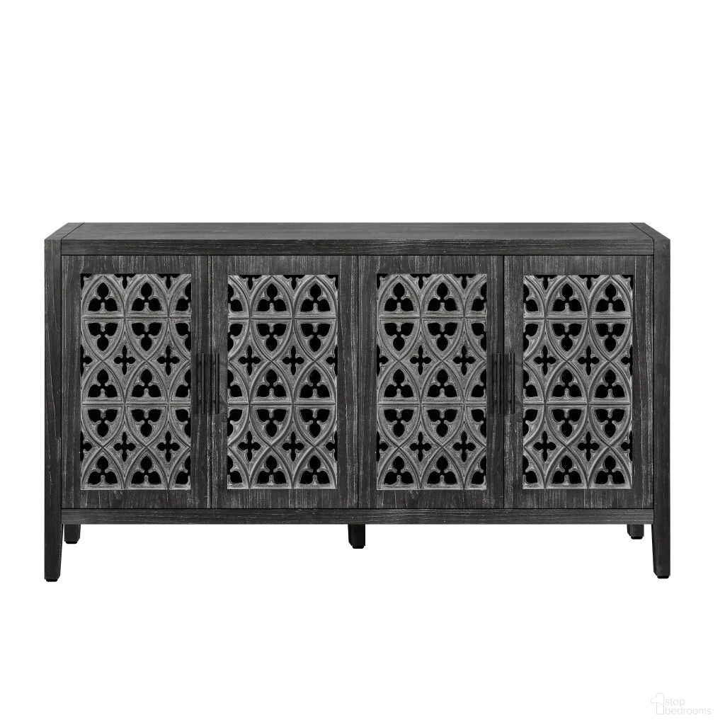 65 Inch Distressed Wood Sideboard with Four Doors In Charcoal