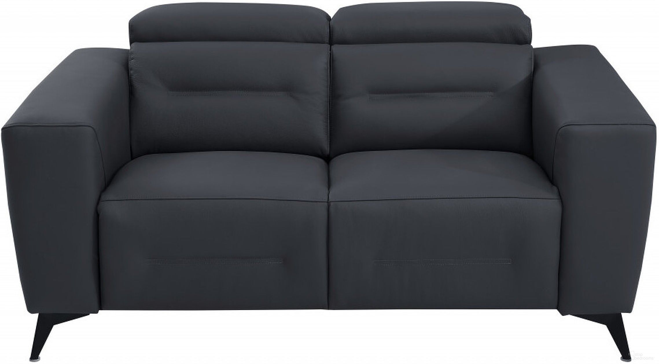 65 Inch Italian Leather Power Reclining Loveseat In Gray and Black