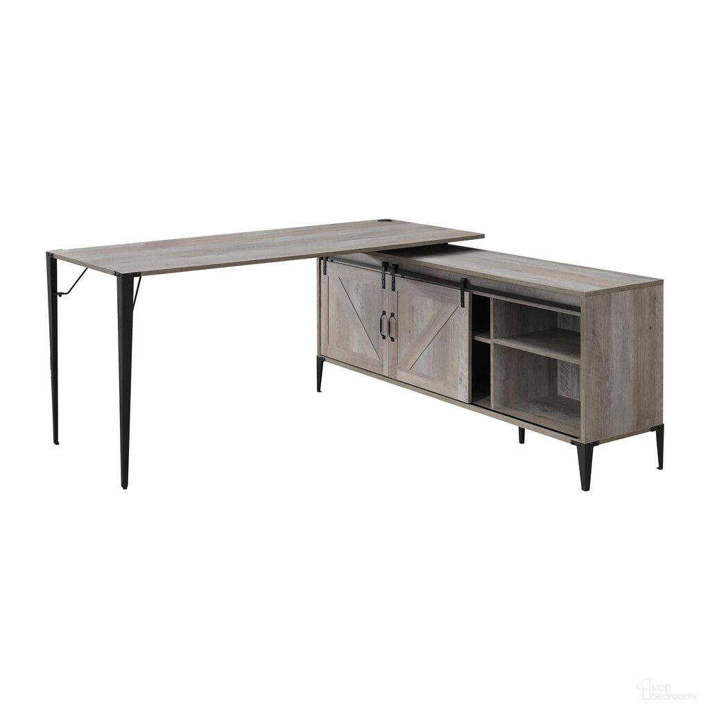 The appearance of 65 Inch L Shape Writing Desk In Gray and Black designed by Homeroots in the modern / contemporary interior design. This gray and black piece of furniture  was selected by 1StopBedrooms from  to add a touch of cosiness and style into your home. Sku: 491497. Material: Metal.