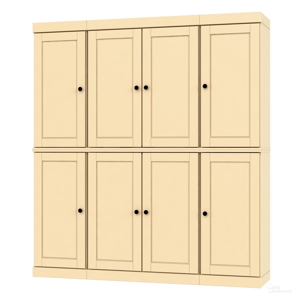 65 Inch Pantry Cabinet with Raised Panel Doors and 2-Drawers In Yellow