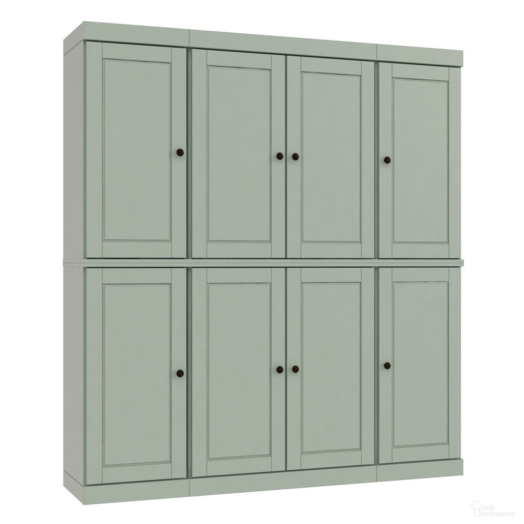 65 Inch Pantry Cabinet with Raised Panel Doors and Adjustable Shelves In Sage