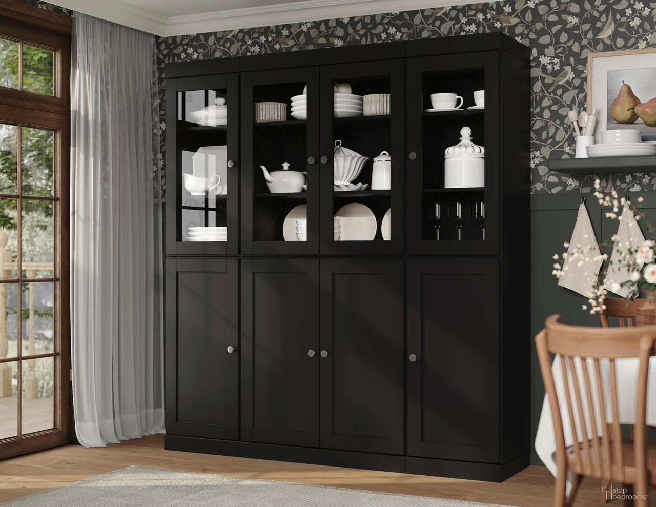 The appearance of 65 Inch Pantry China Cabinet with Clear Glass and Shaker Doors In Black designed by Palace Imports in the modern / contemporary interior design. This black piece of furniture was selected by 1StopBedrooms from to add a touch of cosiness and style into your home. Sku: 3397. Material: Solid Pine Wood.