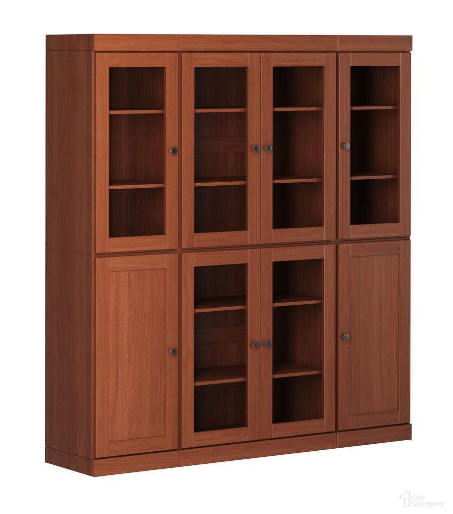 65 Inch Pantry China Cabinet with Clear Glass and Shaker Doors In Mocha