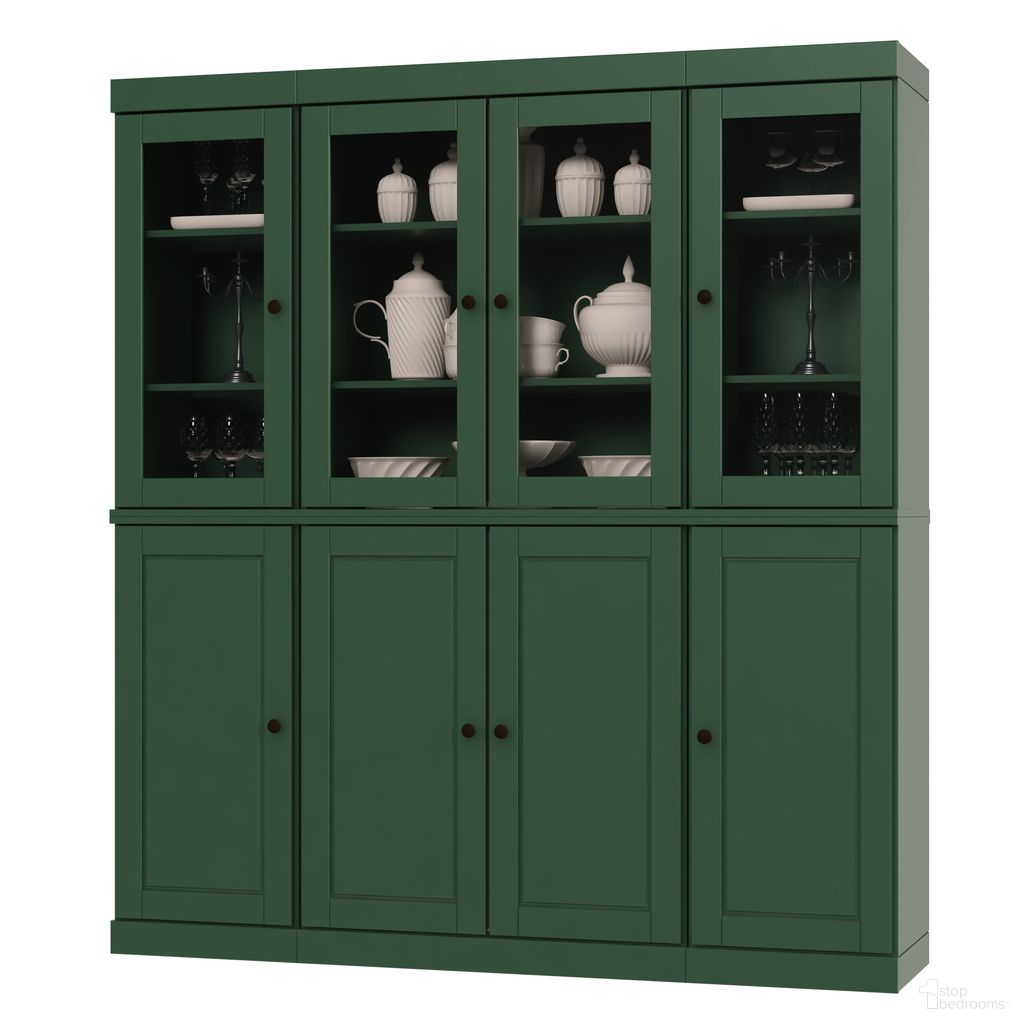 The appearance of 65 Inch Pantry China Cabinet with Raised Panel and 2-Drawers In Green designed by Palace Imports in the modern / contemporary interior design. This green piece of furniture  was selected by 1StopBedrooms from  to add a touch of cosiness and style into your home. Sku: 962-12. Material: Solid Pine Wood.
