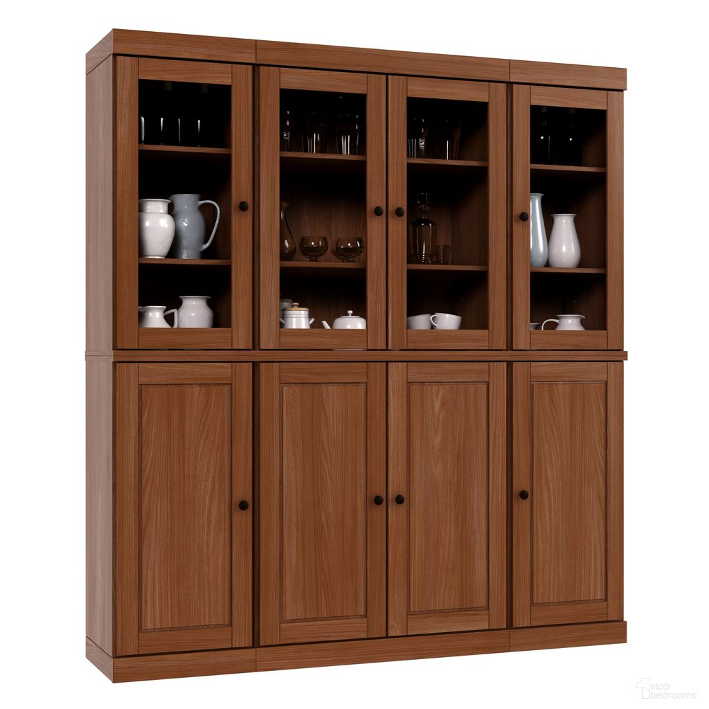 65 Inch Pantry China Cabinet with Raised Panel and 2-Drawers In Mocha