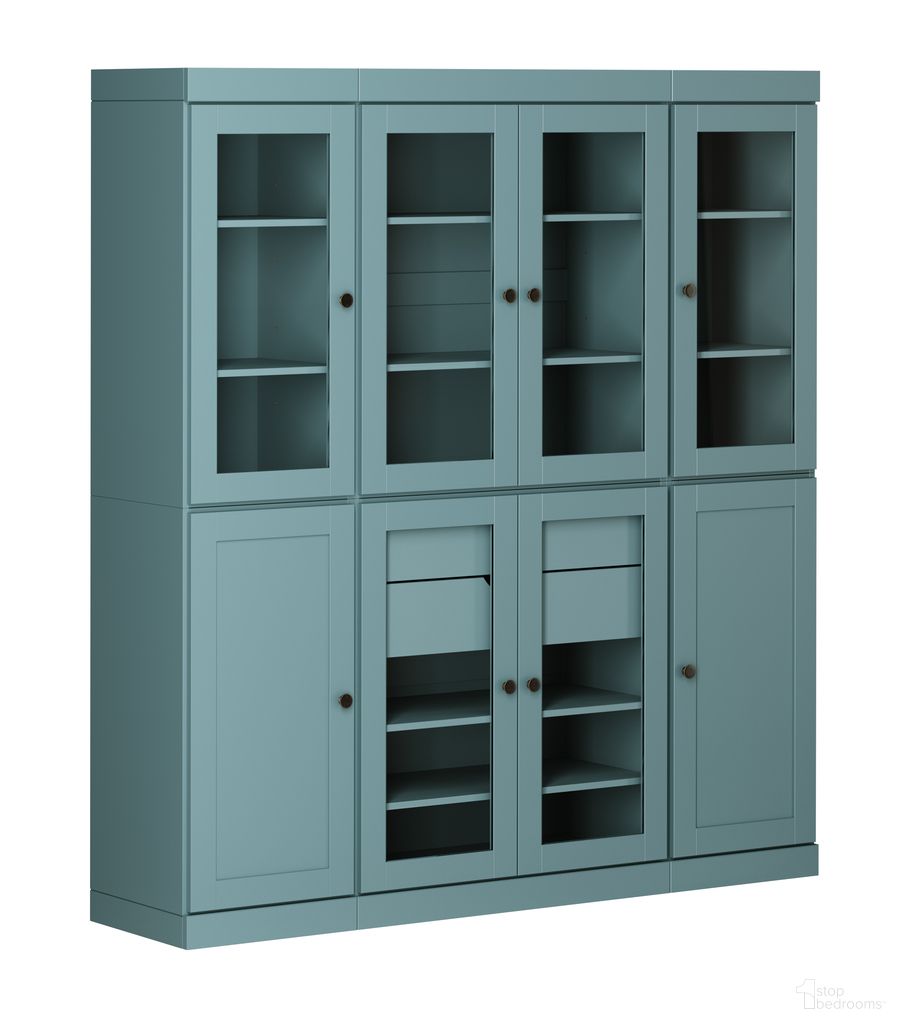 65 Inch Pantry China Cabinet with Shaker Doors and 2-Drawers In Aqua