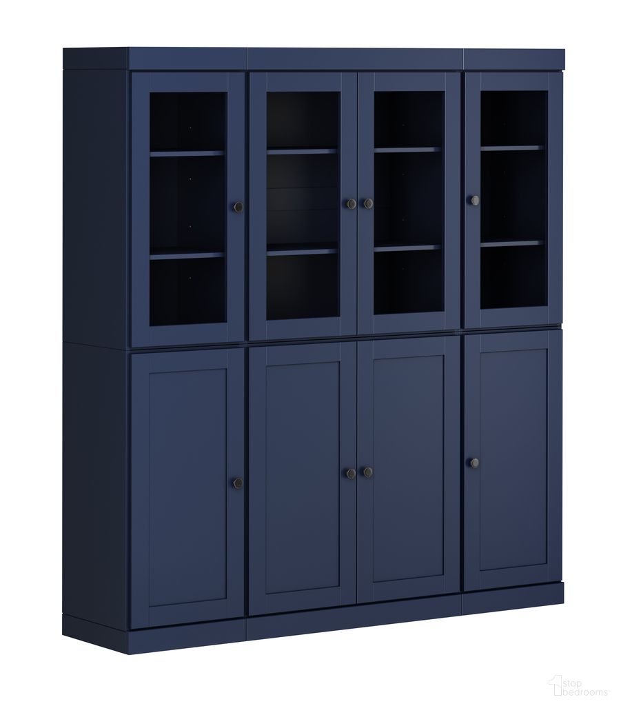 65 Inch Pantry China Cabinet with Shaker Doors and 2-Drawers In Navy Blue