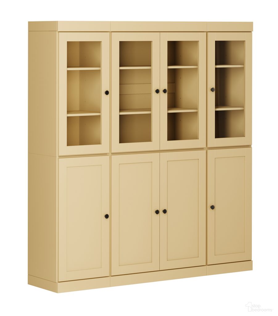 65 Inch Pantry China Cabinet with Shaker Doors and 2-Drawers In Yellow