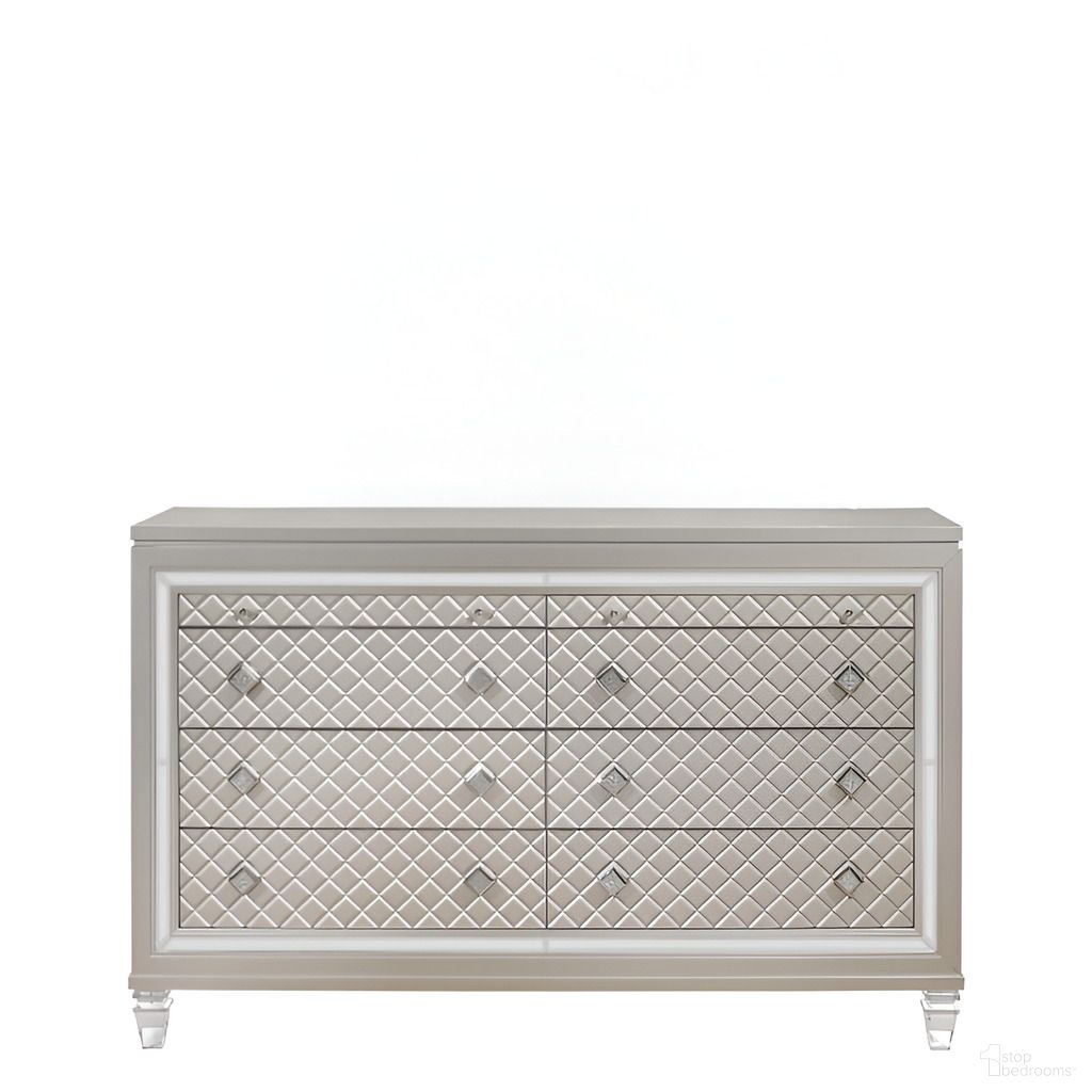 65 Inch Solid Wood with Bling Six Drawer Double Dresser In Champagne