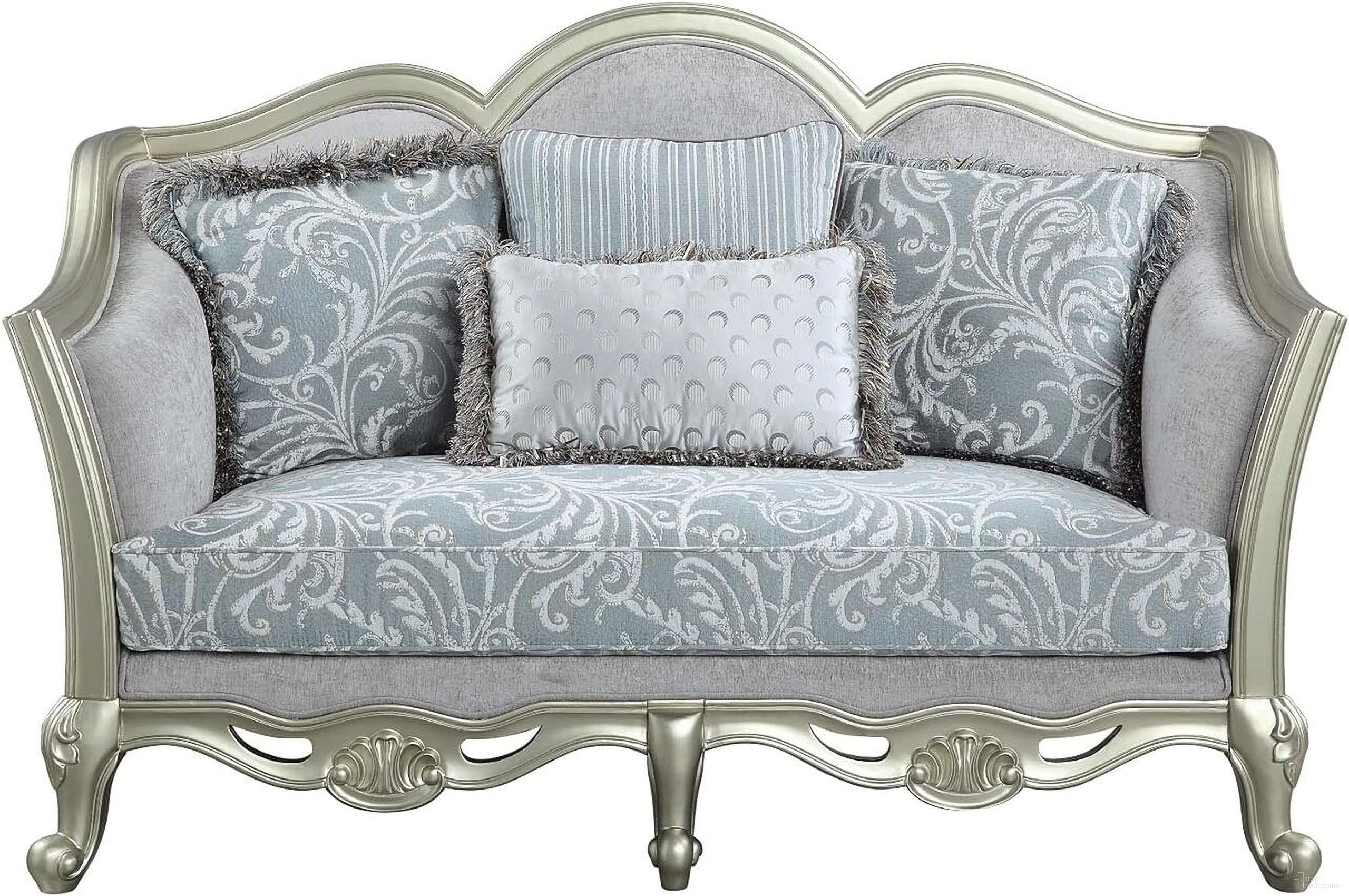 The appearance of 66 Inch Linen Damask Loveseat and Toss Pillows In Champagne and Light Grey designed by Homeroots in the traditional interior design. This champagne and light grey piece of furniture was selected by 1StopBedrooms from to add a touch of cosiness and style into your home. Sku: 515727. Material: Linen.