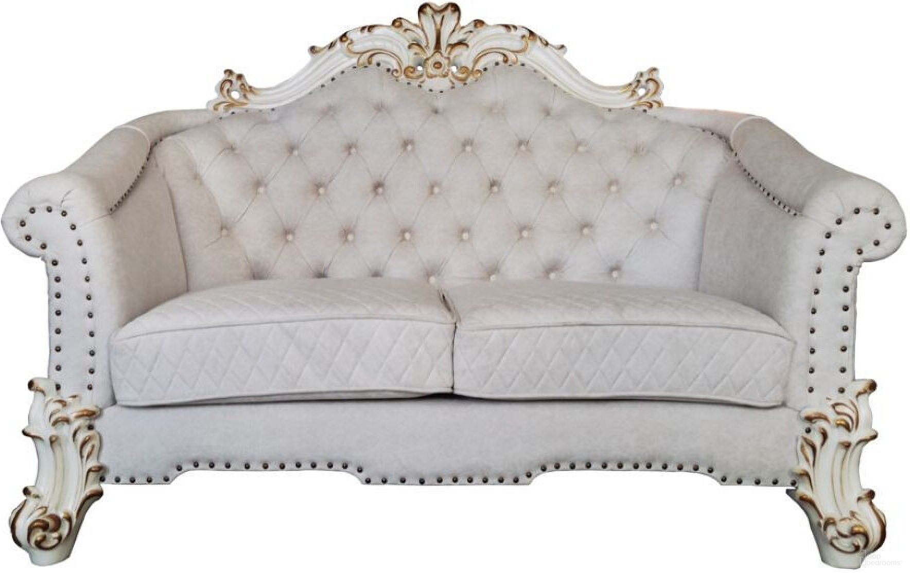 The appearance of 66 Inch Two Tone Velvet Loveseat and Toss Pillows In Ivory and Pearl designed by Homeroots in the modern / contemporary interior design. This ivory and pearl piece of furniture was selected by 1StopBedrooms from to add a touch of cosiness and style into your home. Sku: 515714. Material: Velvet.