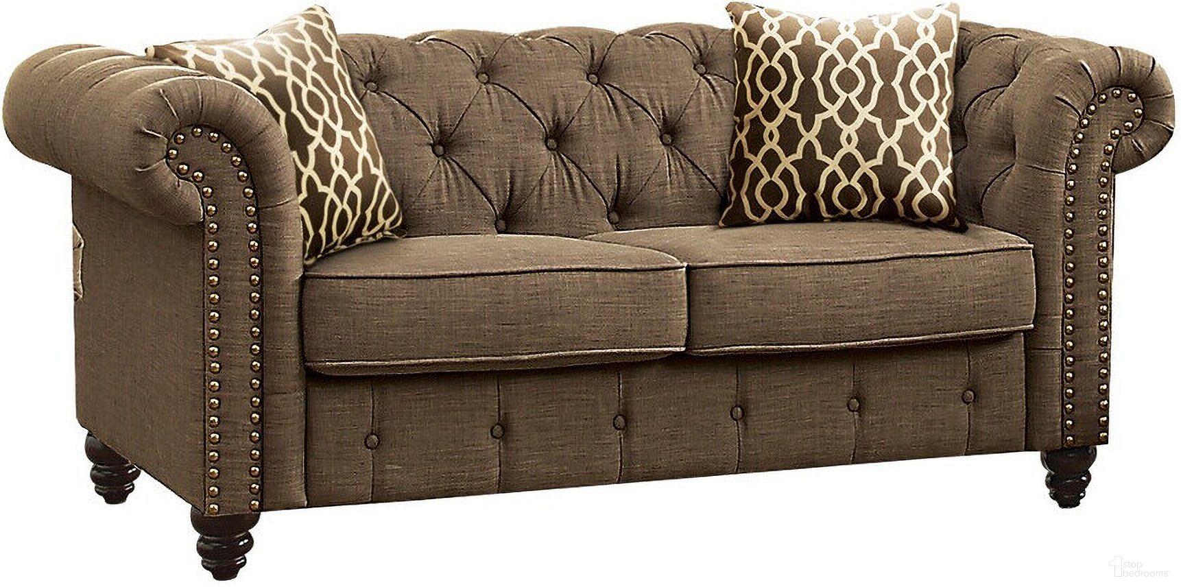 The appearance of 67 Inch Linen Loveseat In Brown and Dark Brown designed by Homeroots in the transitional interior design. This brown/dark brown piece of furniture  was selected by 1StopBedrooms from  to add a touch of cosiness and style into your home. Sku: 515736. Material: Linen.