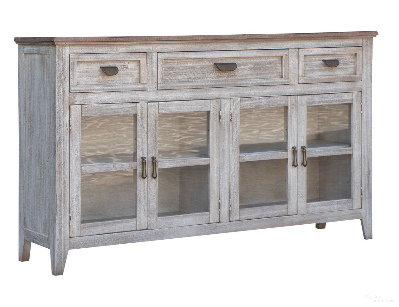67 Inch Solid and Manufactured Wood Distressed Credenza In White