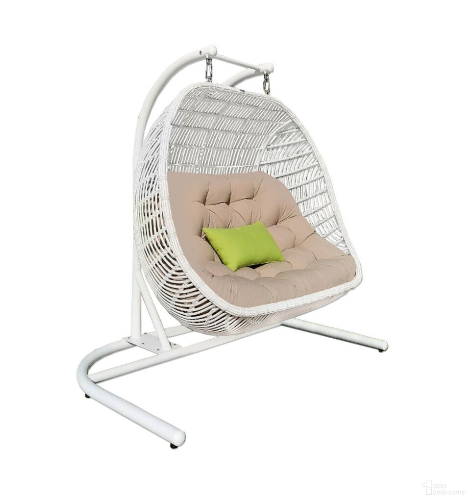 The appearance of 69 Inch Metal Indoor Outdoor Swing Chair with Beige Cushion In Beige and White designed by Homeroots in the transitional interior design. This beige/white piece of furniture was selected by 1StopBedrooms from to add a touch of cosiness and style into your home. Sku: 482869. Material: Metal.