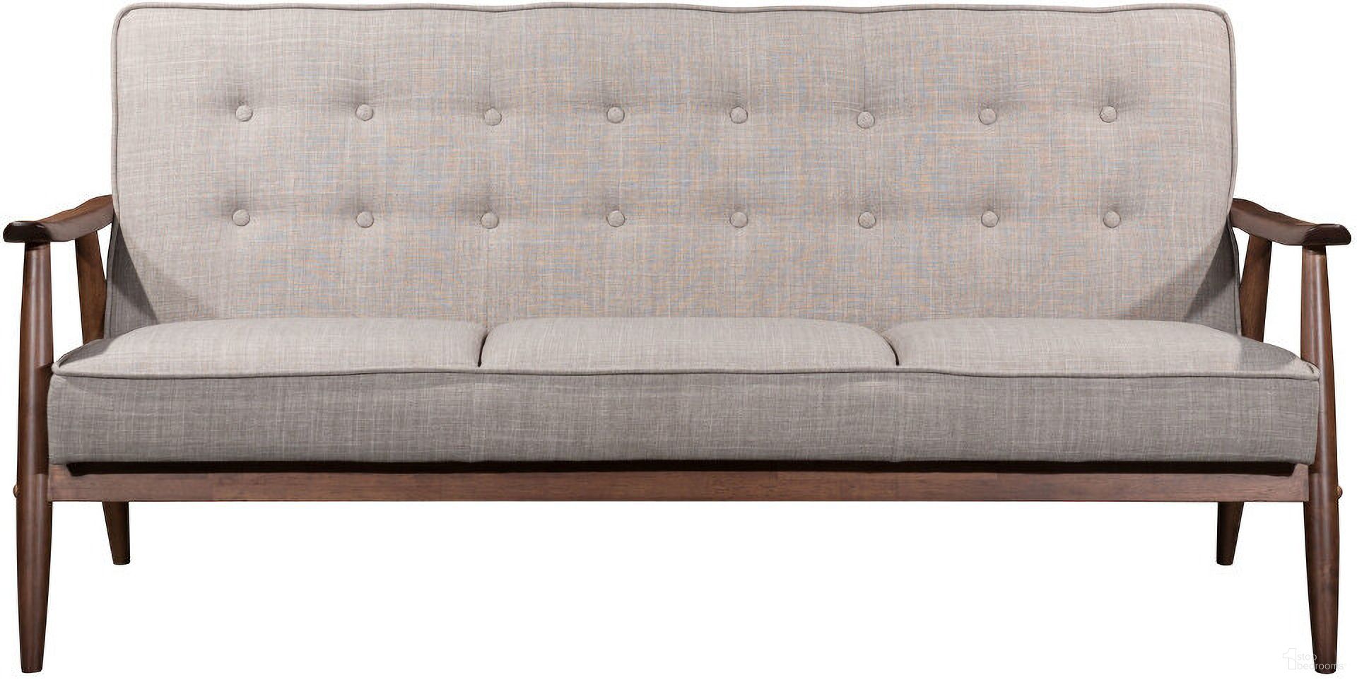 The appearance of 69 Inch Polyester Sofa with Brown Legs In Beige designed by Homeroots in the transitional interior design. This beige piece of furniture  was selected by 1StopBedrooms from  to add a touch of cosiness and style into your home. Sku: 396458. Material: Polyester.