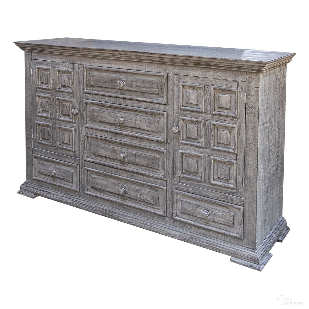69 Inch Solid Wood Six Drawer Triple Dresser In Gray