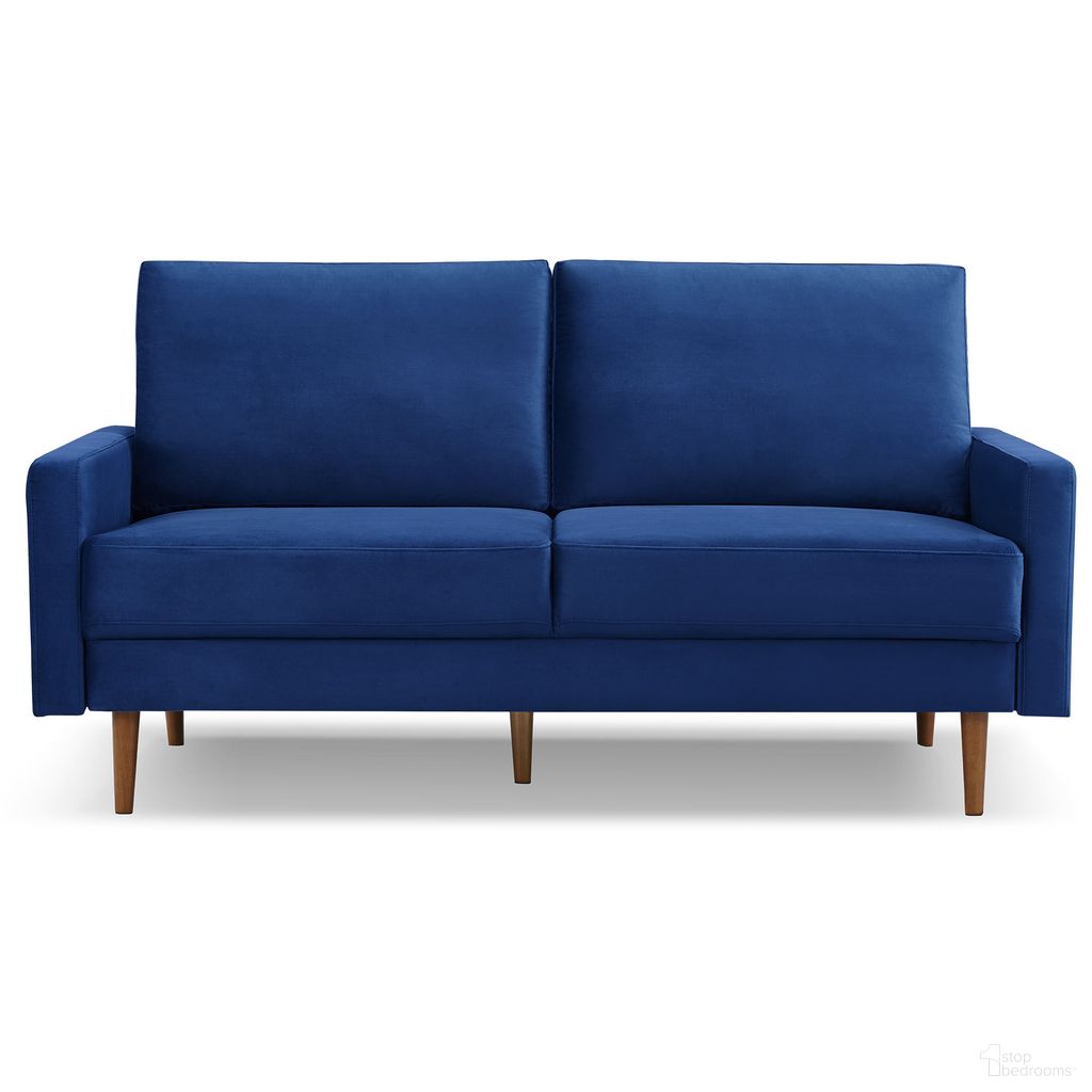 The appearance of 69 Inch Velvet Sofa with Dark Brown Legs In Blue designed by Homeroots in the modern / contemporary interior design. This blue piece of furniture  was selected by 1StopBedrooms from  to add a touch of cosiness and style into your home. Sku: 543714. Material: Velvet.