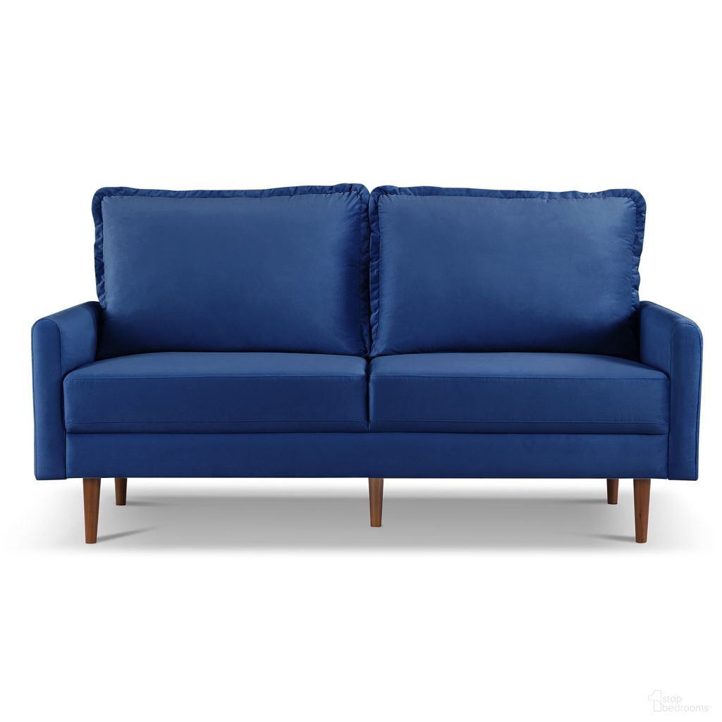 The appearance of 69 Inch Velvet Sofa with Dark Brown Legs In Blue designed by Homeroots in the modern / contemporary interior design. This blue piece of furniture was selected by 1StopBedrooms from to add a touch of cosiness and style into your home. Sku: 543722. Material: Velvet.