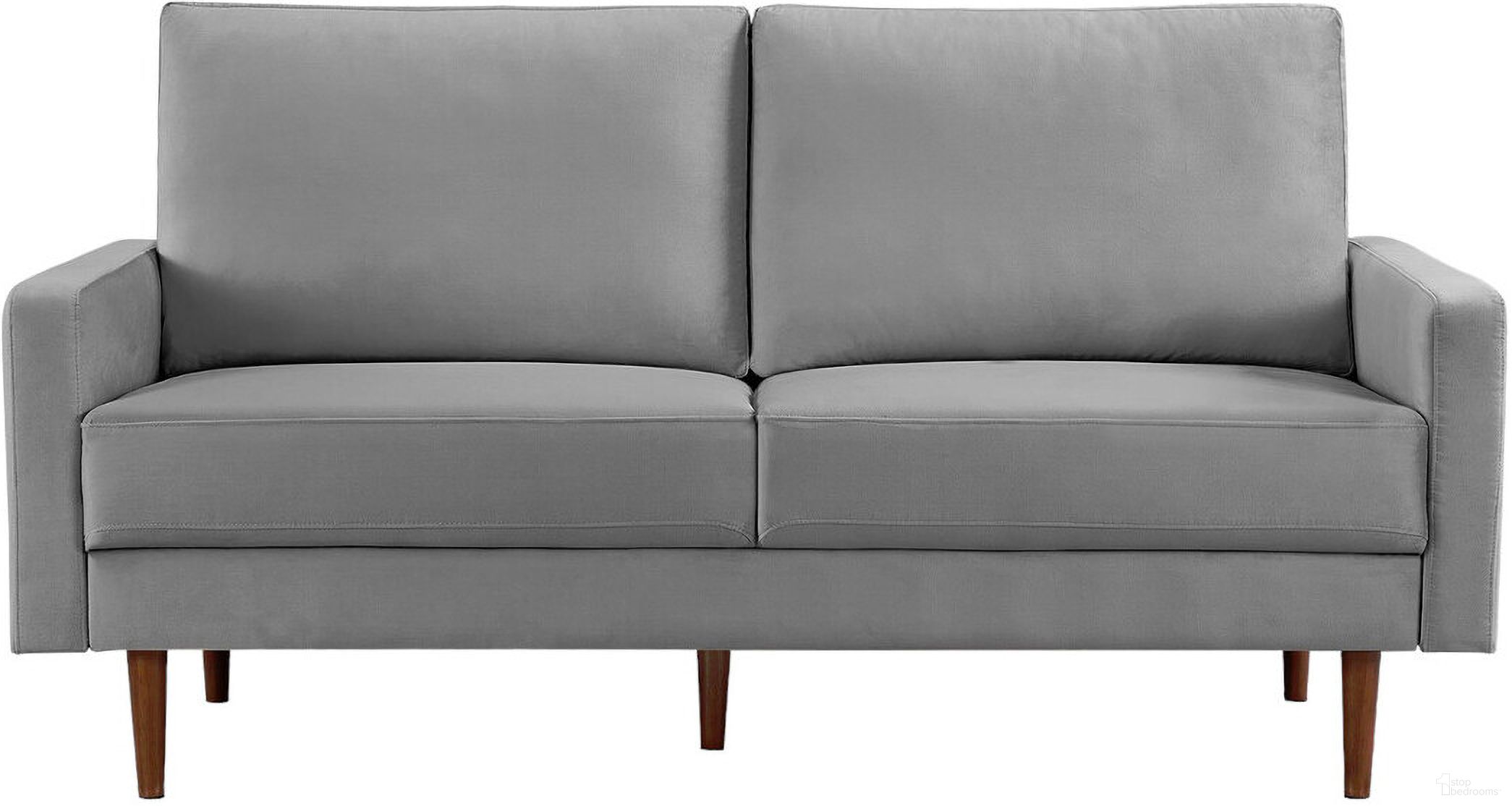 The appearance of 69 Inch Velvet Sofa with Dark Brown Legs In Gray designed by Homeroots in the modern / contemporary interior design. This gray piece of furniture  was selected by 1StopBedrooms from  to add a touch of cosiness and style into your home. Sku: 543715. Material: Velvet.