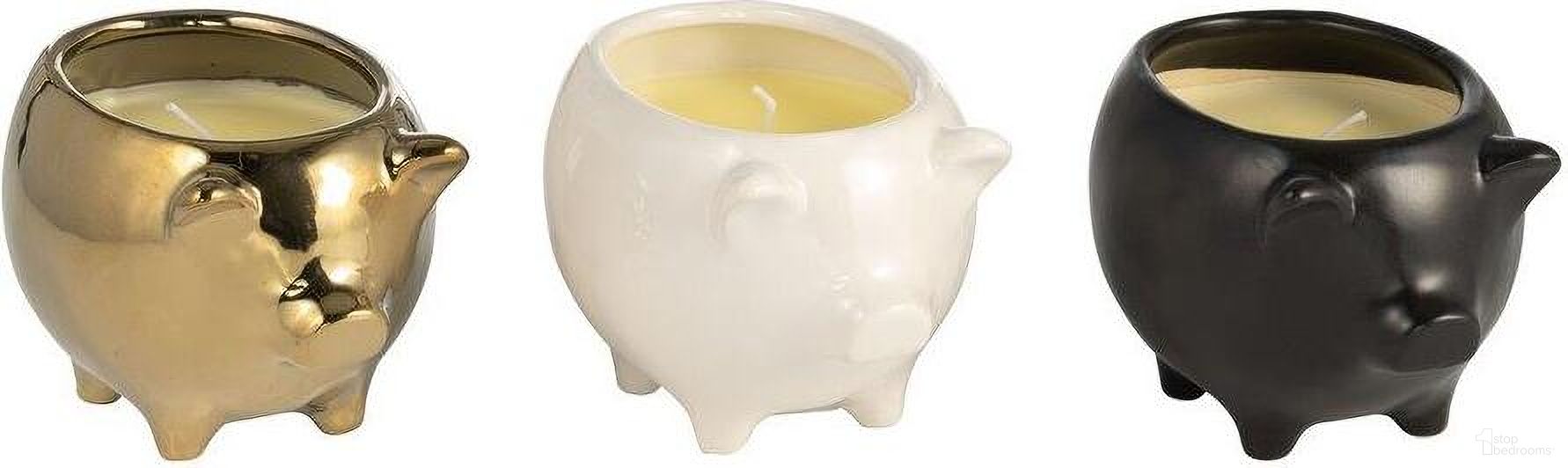 7 Inch 9Oz Pig Soy Scntd Candle Set of 3 In Gold And Black And White