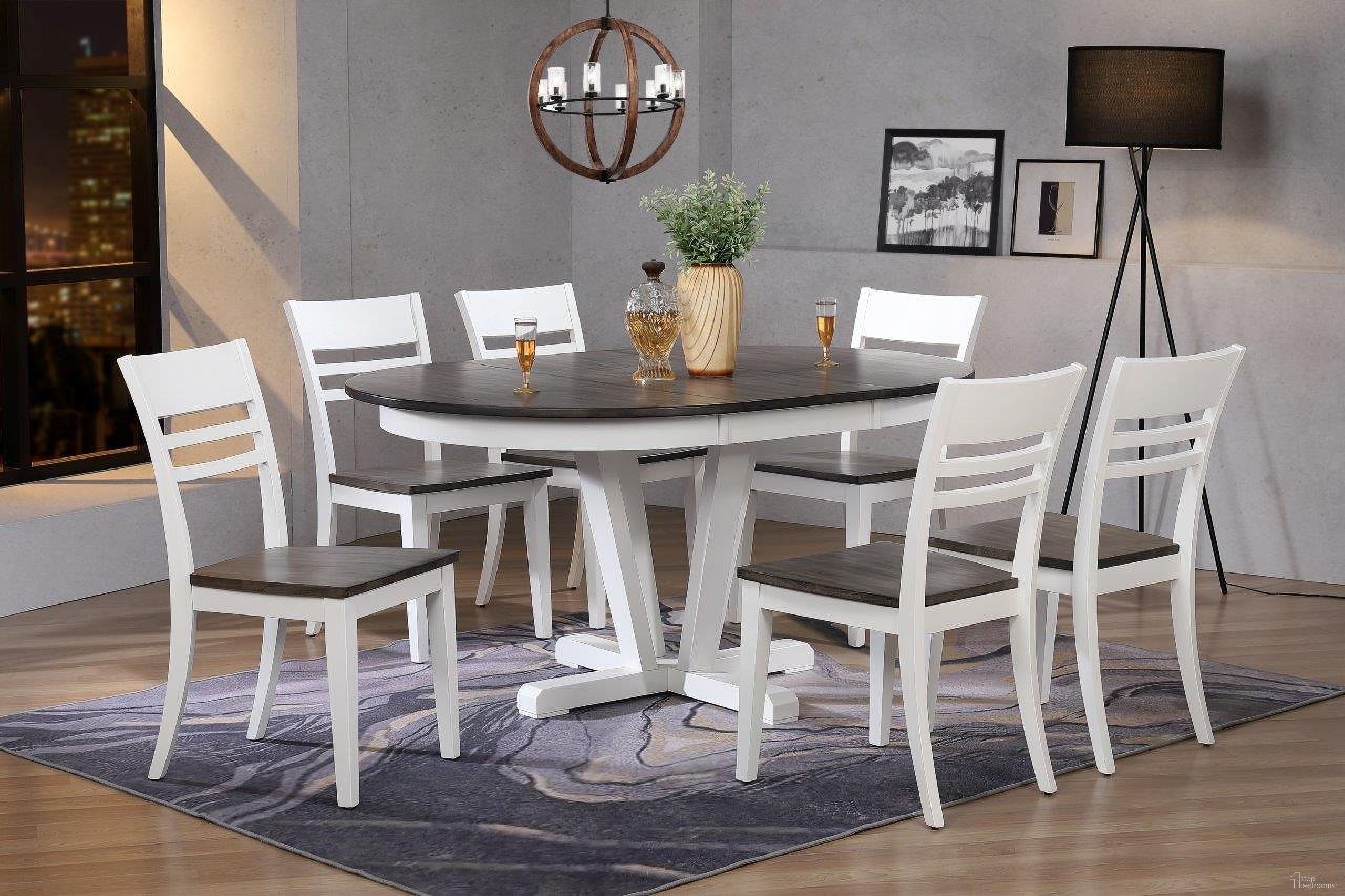 The appearance of 7-Piece Hudson Dining Set In Shadow Grey and White designed by Iconic Furniture in the transitional interior design. This shadow grey and white piece of furniture was selected by 1StopBedrooms from Hudson Collection to add a touch of cosiness and style into your home. Sku: RD45HUDCH63SHWWHT-7PC. Table Base Style: Pedestal. Table Top Shape: Round. Material: Rubberwood.
