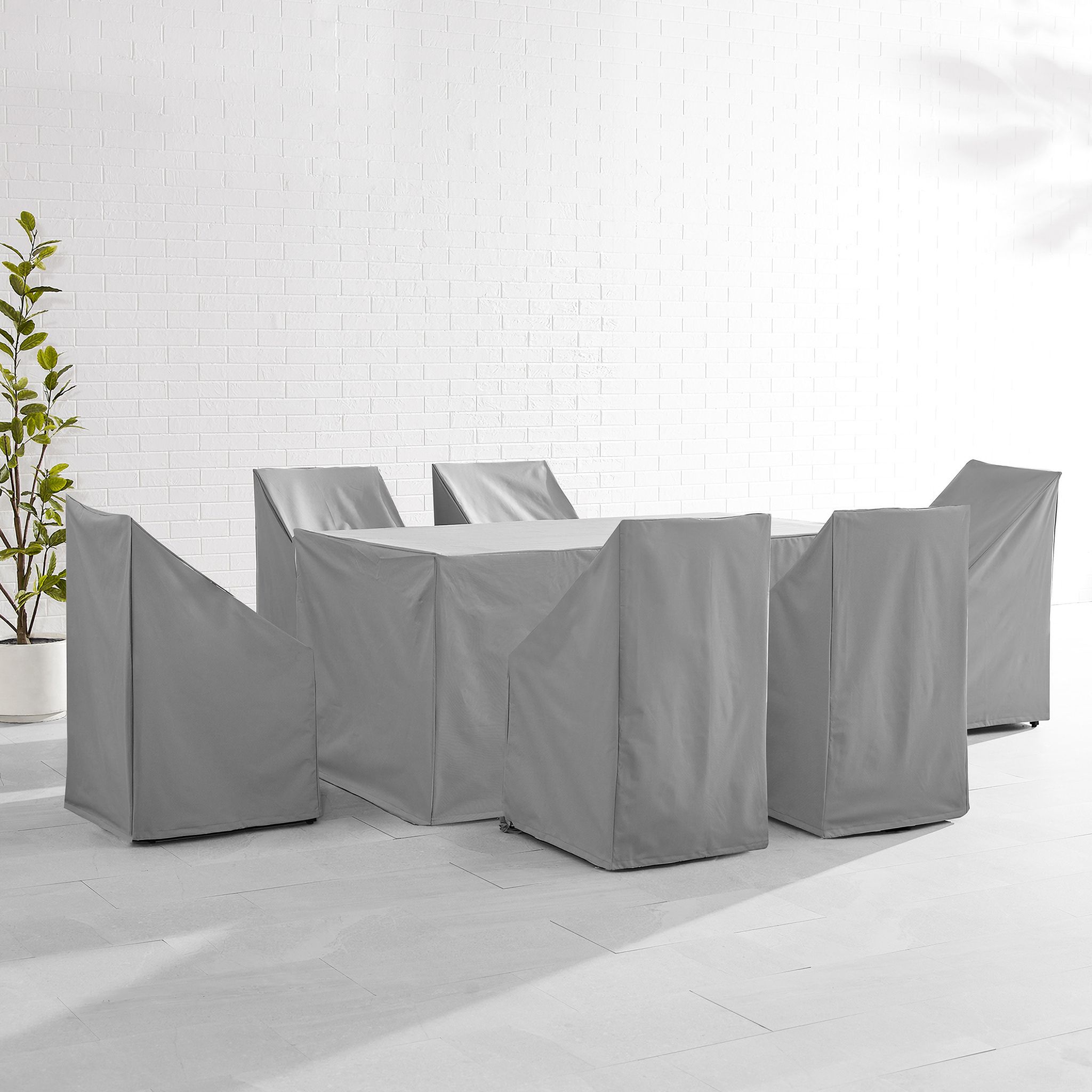 The appearance of 7 Piece Outdoor Dining Furniture Cover Set In Gray designed by Crosley Brands in the modern / contemporary interior design. This gray piece of furniture was selected by 1StopBedrooms from Furniture Covers Collection to add a touch of cosiness and style into your home. Sku: CO7511-GY;CO7510-GY;CO7510-GY;CO7510-GY. Material: PVC.