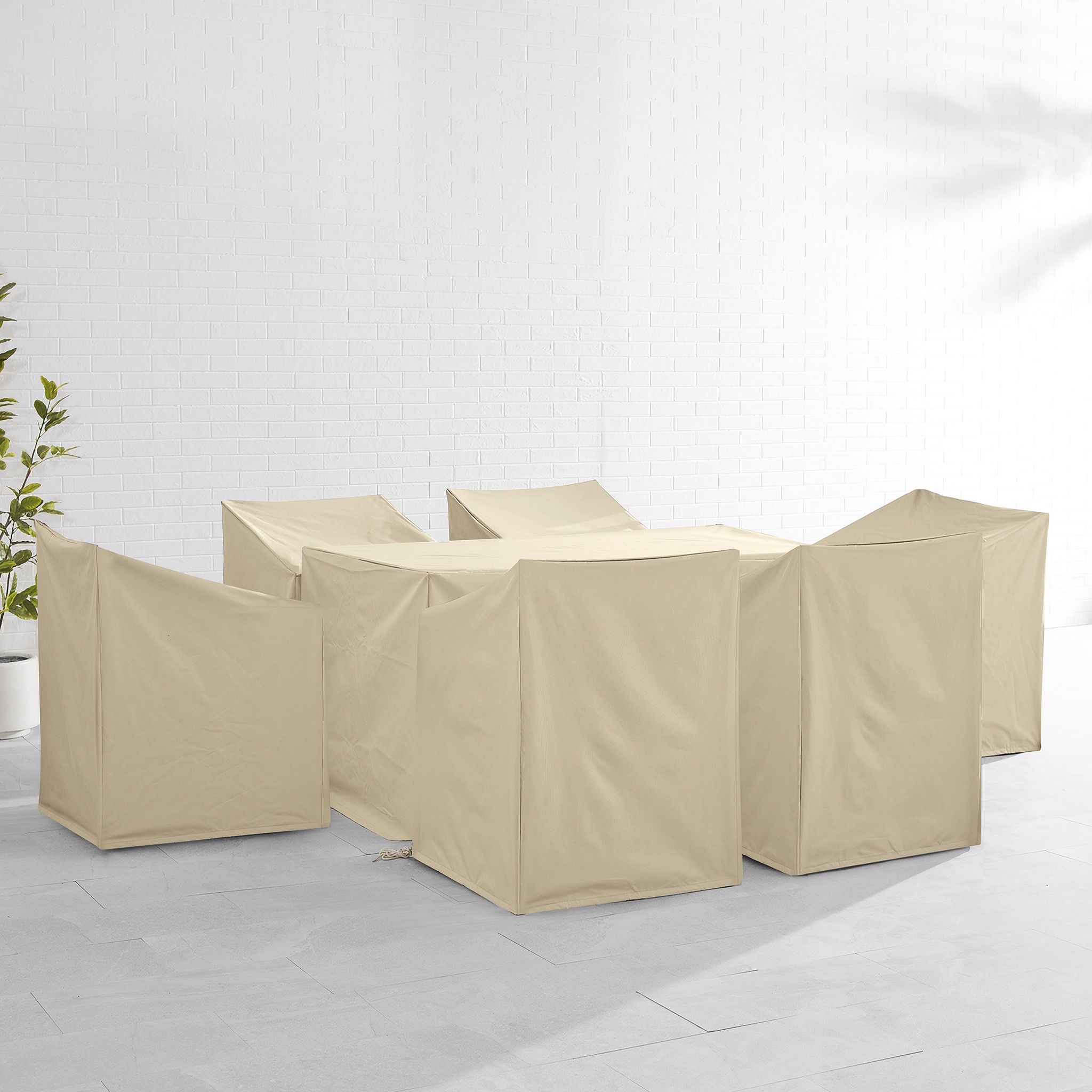 The appearance of 7 Piece Outdoor Dining Furniture Cover Set In Tan designed by Crosley Brands in the modern / contemporary interior design. This tan piece of furniture  was selected by 1StopBedrooms from Furniture Covers Collection to add a touch of cosiness and style into your home. Sku: CO7509-TA;CO7509-TA;CO7509-TA;CO7511-TA. Material: PVC.