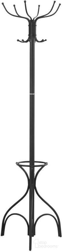 70 Inch Coat Rack In Black Metal With An Umbrella Holder