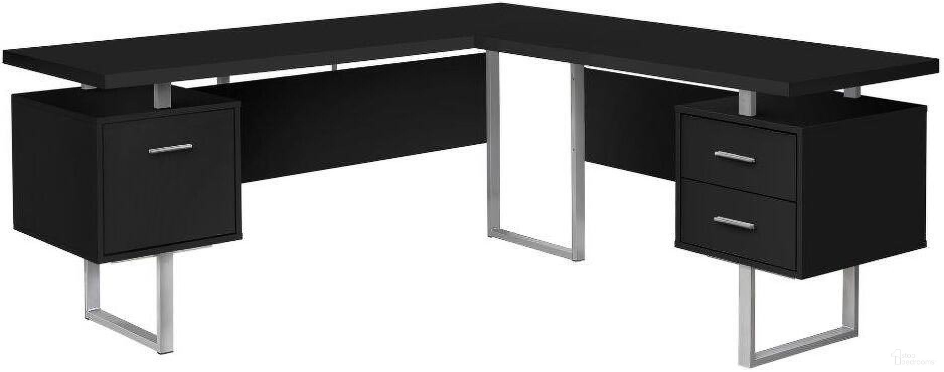 The appearance of 70 Inch Computer Desk In Black With Left Or Right Face designed by Monarch Specialties in the modern / contemporary interior design. This black piece of furniture  was selected by 1StopBedrooms from  to add a touch of cosiness and style into your home. Sku: I 7619. Material: MDF.