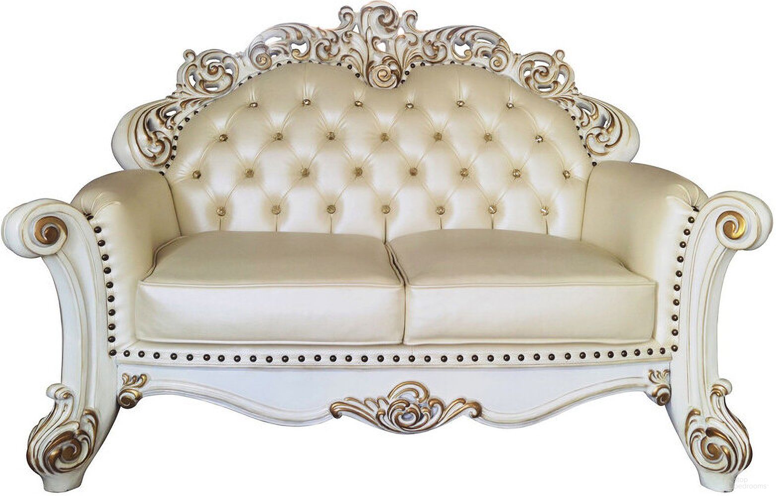 The appearance of 70 Inch Faux Leather Loveseat and Toss Pillows In Champagne and Pearl designed by Homeroots in the transitional interior design. This champagne and pearl piece of furniture was selected by 1StopBedrooms from to add a touch of cosiness and style into your home. Sku: 515713. Material: Faux Leather.