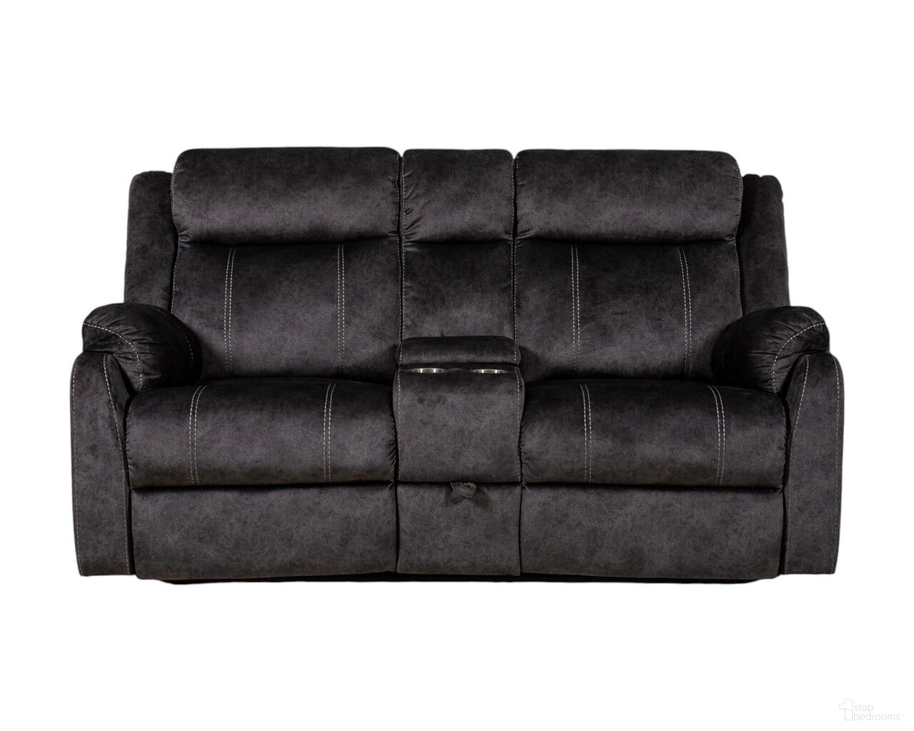 The appearance of 70 Inch Microfiber Manual Reclining Loveseat with Storage In Dark Gray designed by Homeroots in the transitional interior design. This dark gray piece of furniture was selected by 1StopBedrooms from to add a touch of cosiness and style into your home. Sku: 561565. Material: Microfiber / Microsuede.