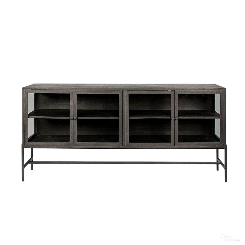 The appearance of 70 Inch Solid Wood Sideboard with Four Glass Doors In Black designed by Homeroots in the transitional interior design. This black piece of furniture  was selected by 1StopBedrooms from  to add a touch of cosiness and style into your home. Sku: 380208. Material: Solid Wood.